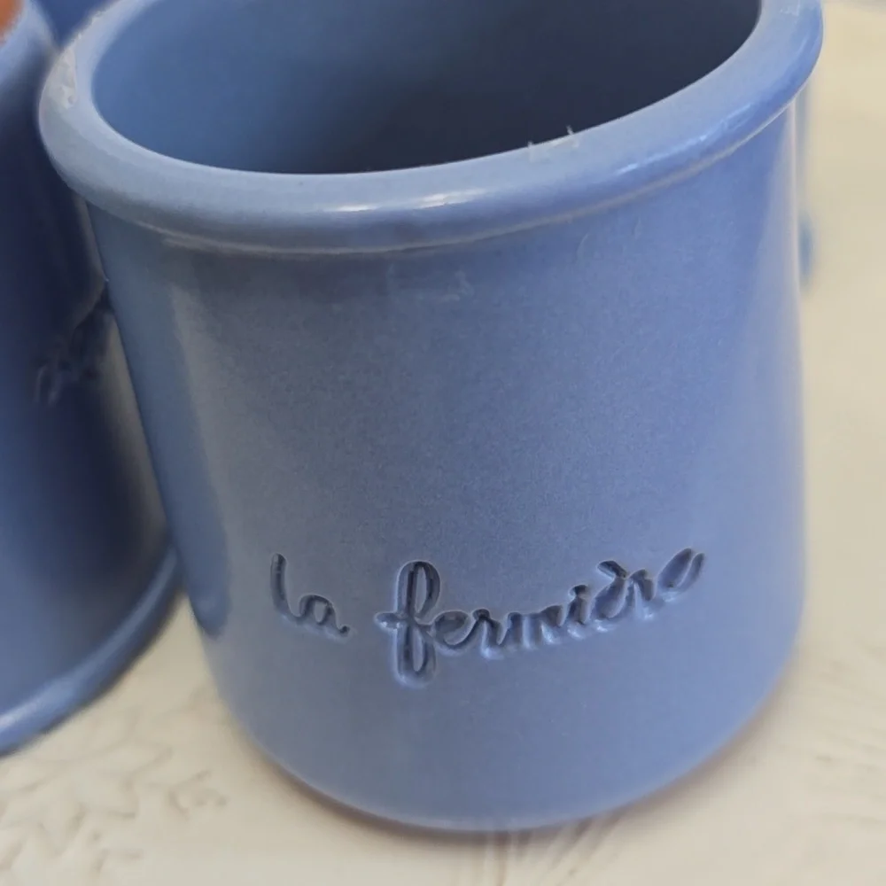 Set Of 4 La Fermiere Yogurt Terrracotta Pots Perwinkle Blue